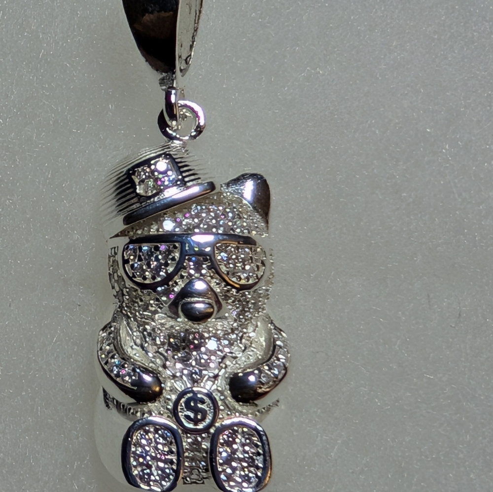 925 Sterling Silver Bear Pendant with Hat and Glasses - Picture 1 of 4